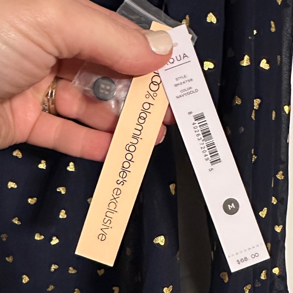 Aqua Navy Button Down Sheet Long-sleeve Shirt with Gold Foil Heart Print - Picture 6 of 11